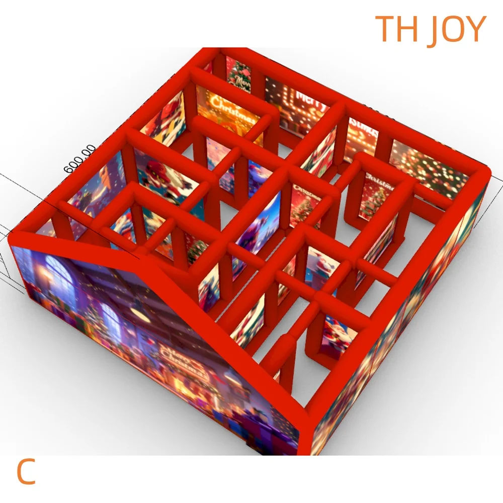 Envío aéreo rápido a puerta, laberinto inflable de Navidad personalizado de 6x6m, laberinto inflable con impresión completa de Navidad, juegos de etiquetas láser