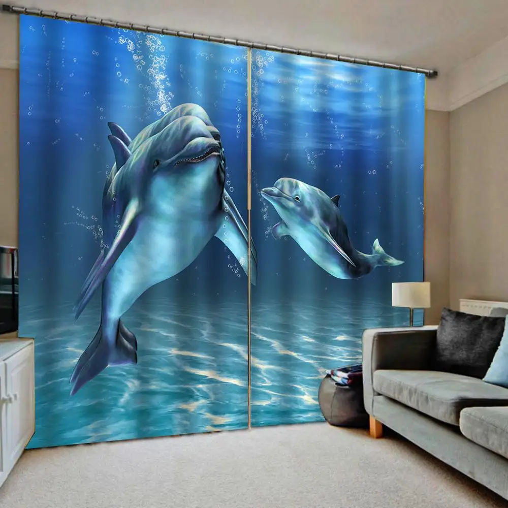 Blue crutains ocean dolphin curtain 3D Curtain Luxury Blackout Window Curtain Living Room