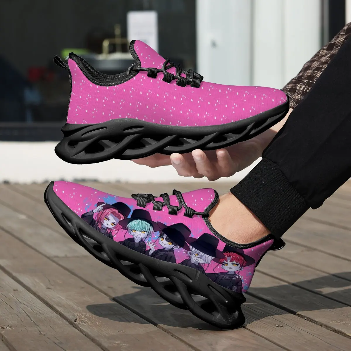 

Casual Sneakers Pink Anime Characters Sneakers with White Sole Lightweight Walking Running Shoes Mesh Lace Up Footwear