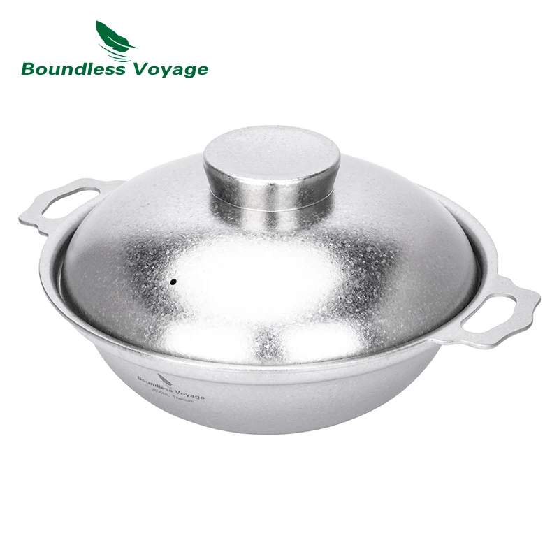 Boundless Voyage Titanium Pot with Lid  2.5L Wok with Lid Stir Fry Pan for Gas Stove Large Capacity Camping Cookware