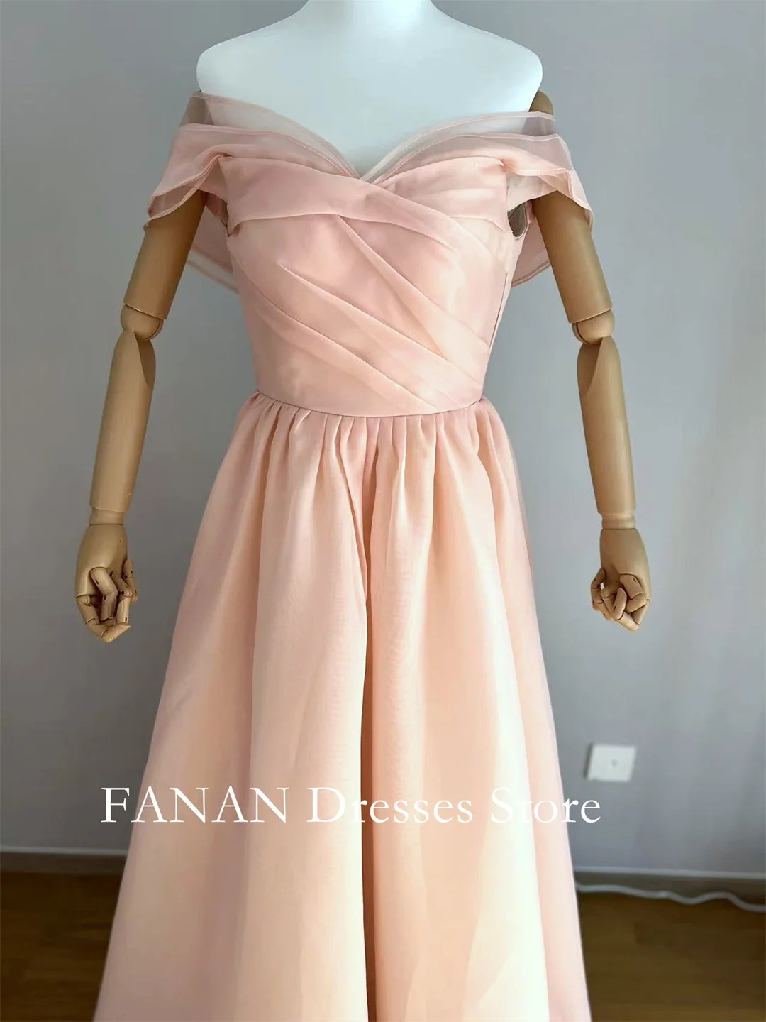 FANAN-vestidos de fiesta de noche personalizados, color rosa, Organza, Corea, sin espalda, fruncidos, vestidos de boda para mujer, vestidos de