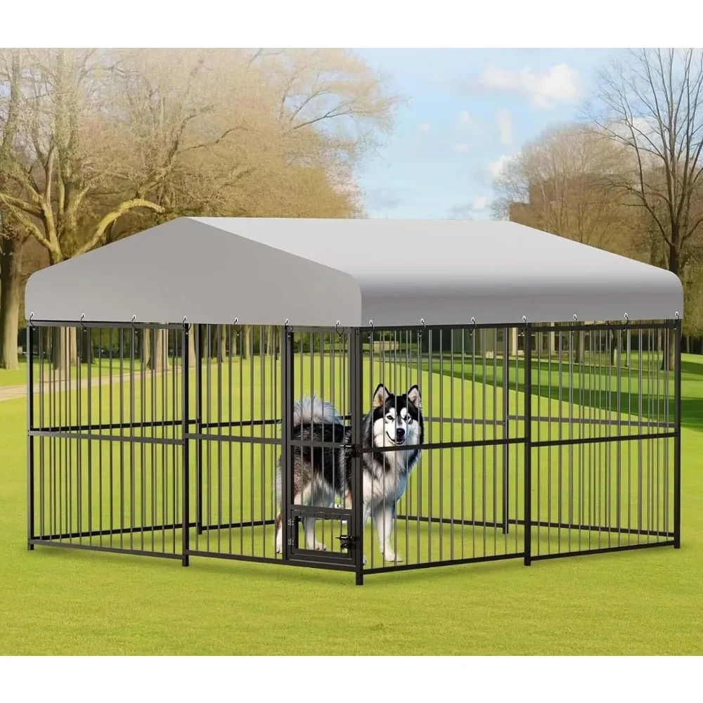 

(10x10x6FT) Large Outdoor Dog Kennel, Heavy Duty Metal Dog Cage with Rotating Feeding Bowl,Large Outdoor Dog Kennel