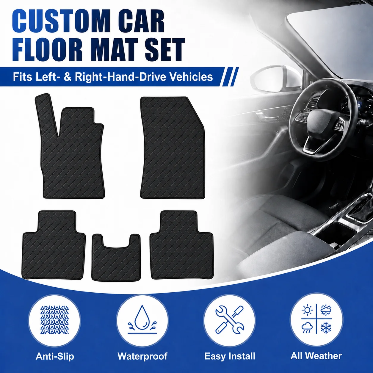 Customized Car Floor Mats for Peugeot 408X Crossover 2023-Current All-Weather Waterproof Flat Floor Liners Car Auto Accessories