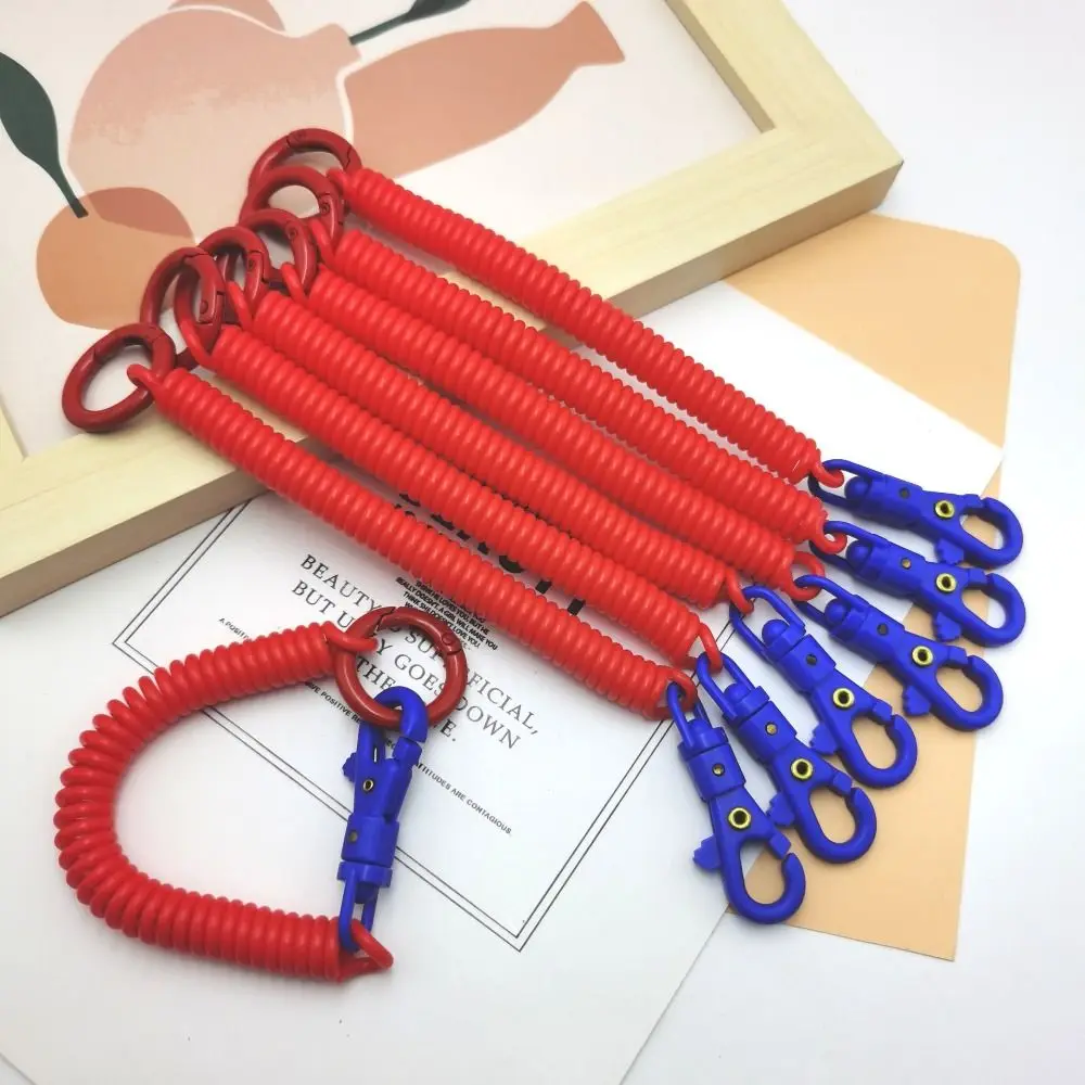 Contrasting Colors Anti-lost Lobster Clasp Keyring Key Hooks Stretch Spring Coil Stretchy Spiral Spring Coil