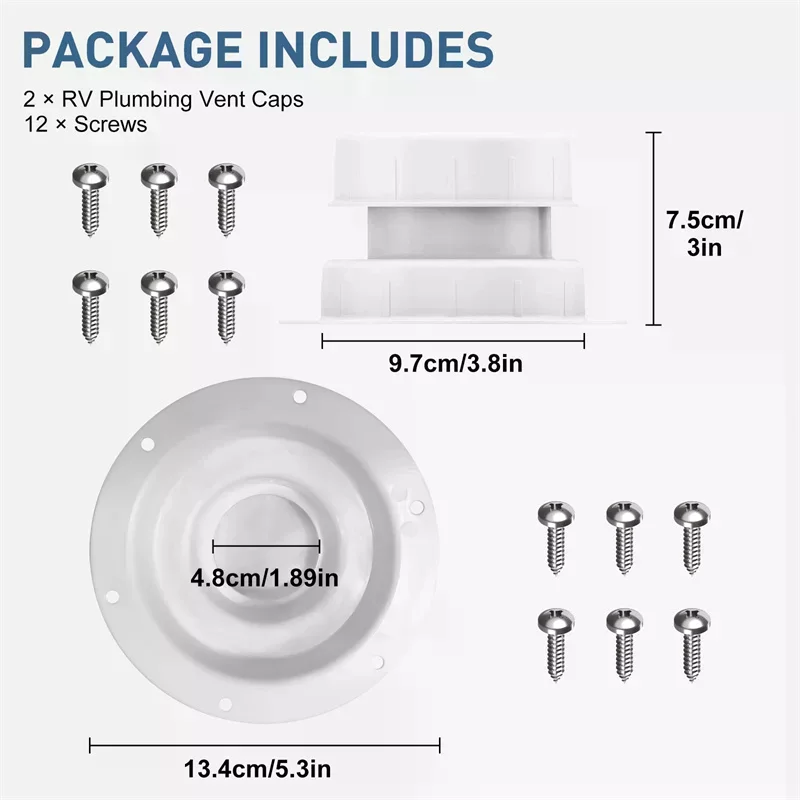 

2Pcs RV Plumbing Vent Cap RV Camper Roof Vent Cover For 1 To 2 3/8 Inch Pipe White Plastic Roof Cover Stable Performance