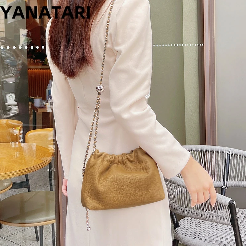 Genuine leather cloud bag Shoulder Bag Handbag Women's Crossbody Bags Cowhide Underarm Small chain Dumpling bag ladies korea