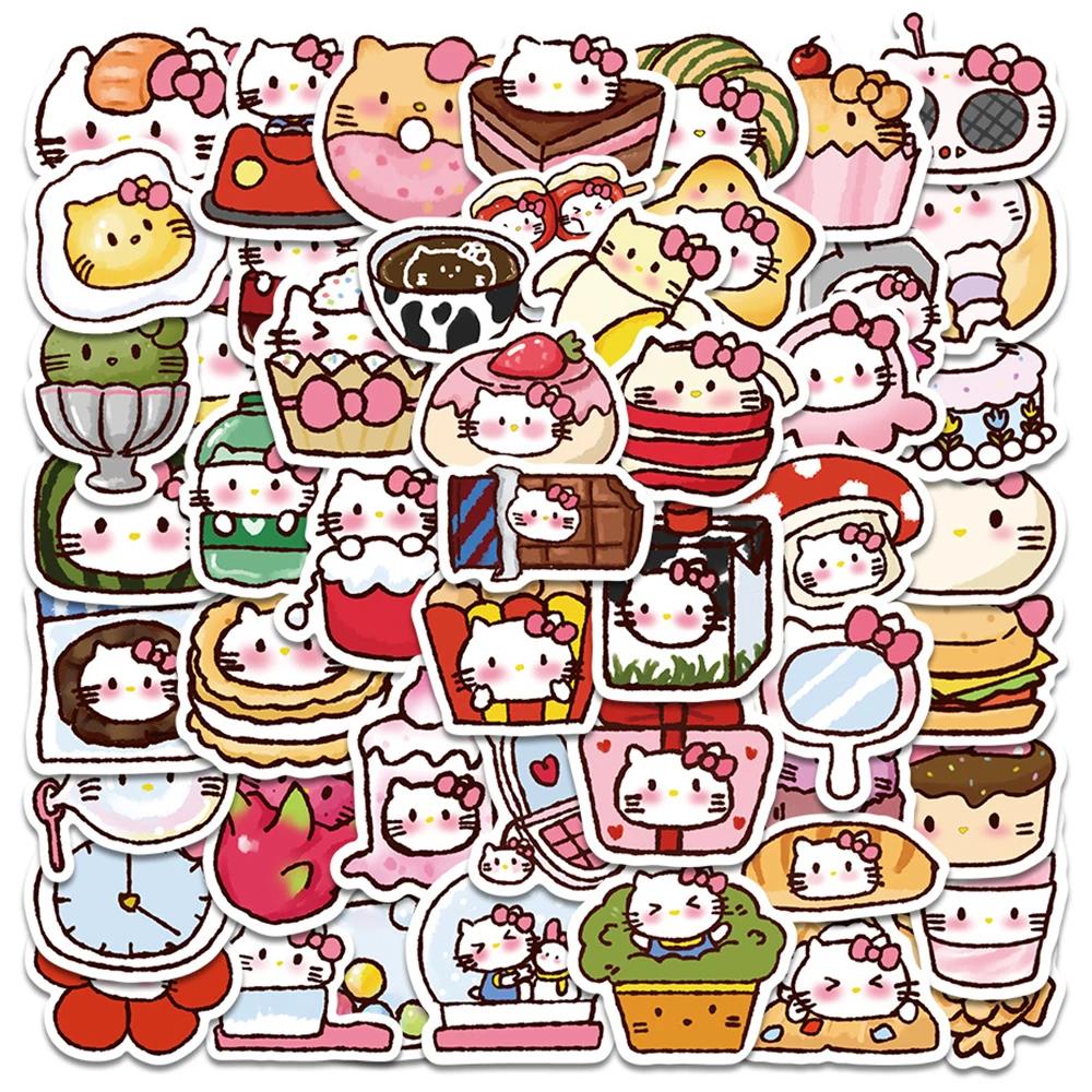 10/30/50/90pcs Funny Cute Hello Kitty Food Stickers Cartoon Sanrio Graffiti Sticker Water Bottle Fridge Phone Case Decals Decor