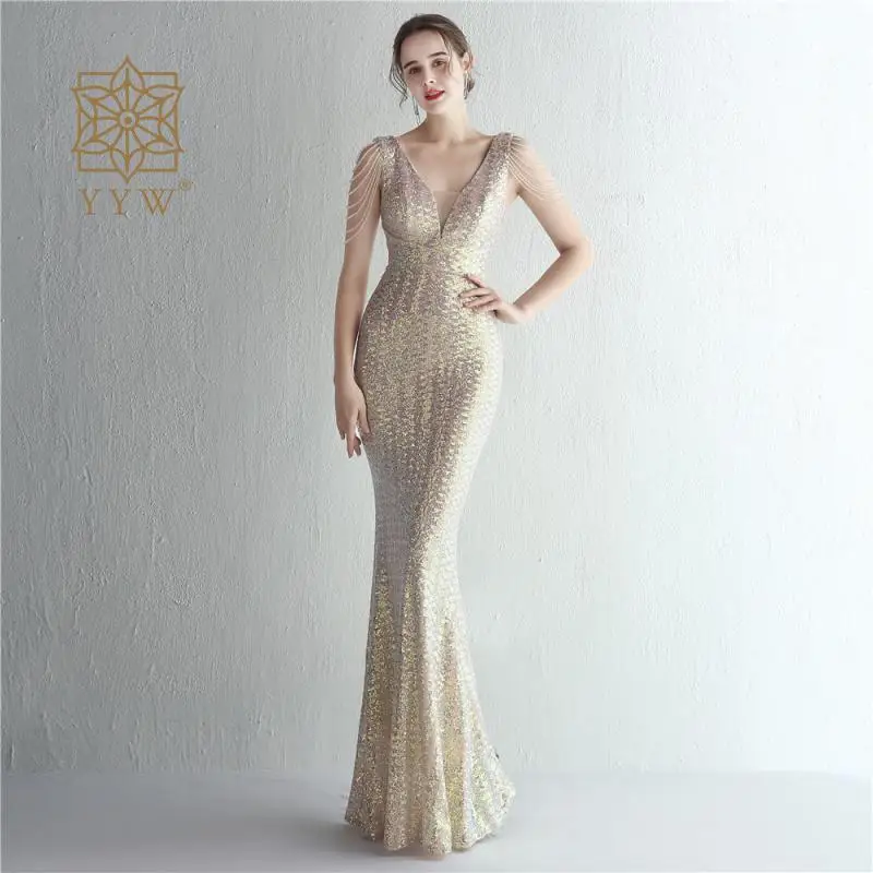 Sleeveless Evening Dress For Cocktail Party Women 2023 Vintage Green Long Sequin Beading Design Formal Dresses Prom Wedding