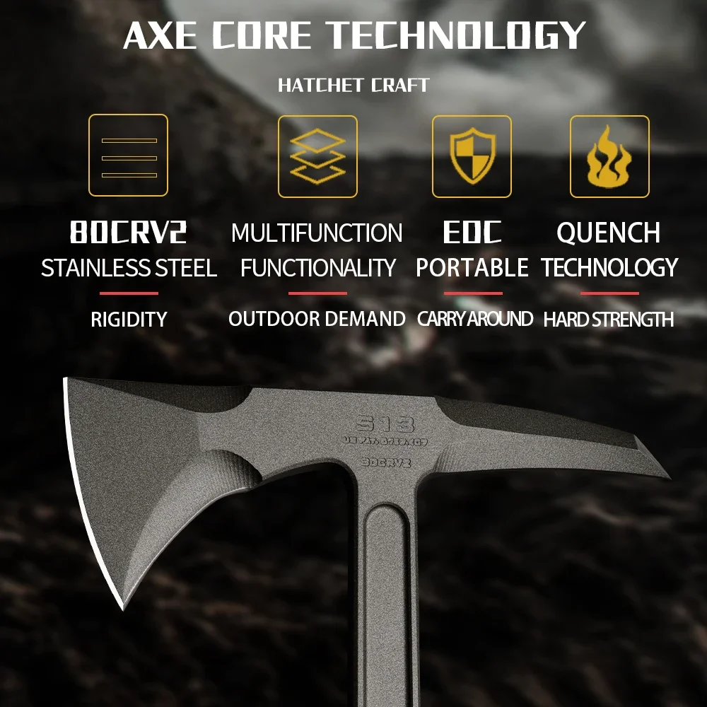 80CRV2 Steel Multi functional Battle Axe - Portable Survival Axe for Outdoor Camping, Hunting, and Emergency Situations