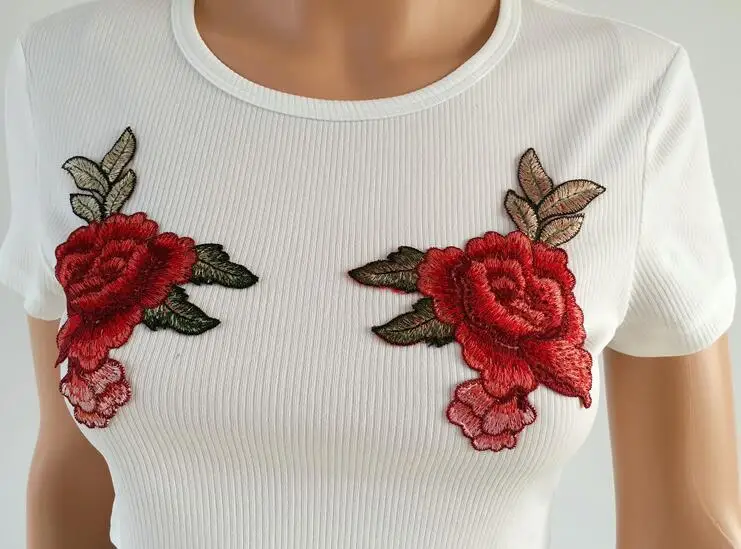 T shirt women 2026 fashion new embroidered round o neck short T-shirt belly tshirt women's clothing