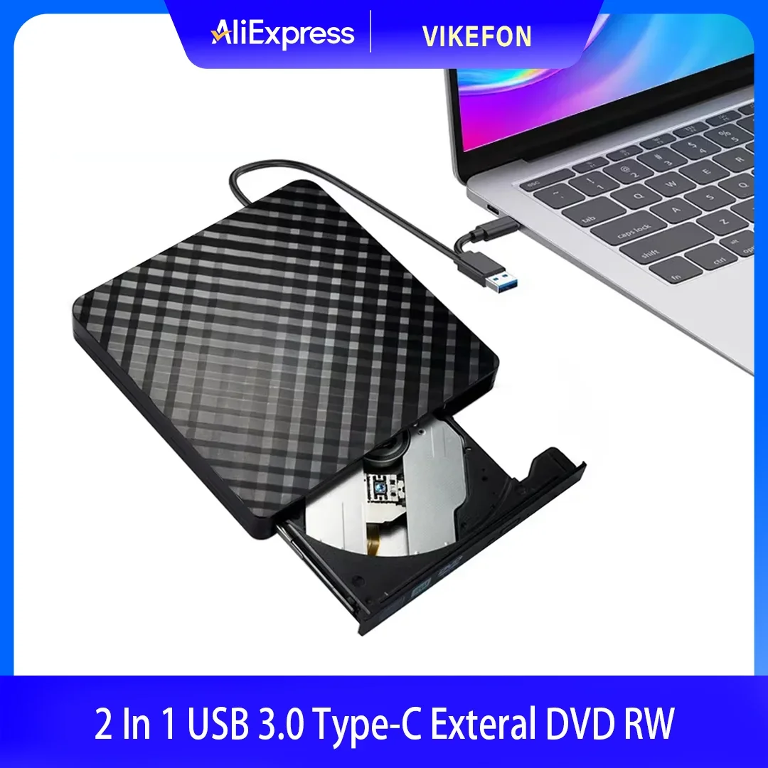 

2 в 1 USB3.0 Type-C Тонкий внешний DVD-RW записывающее устройство для компакт-дисков, записывающее устройство, плеер, оптические приводы для ноутбуков, ПК, портативная записывающая DVD-диск
