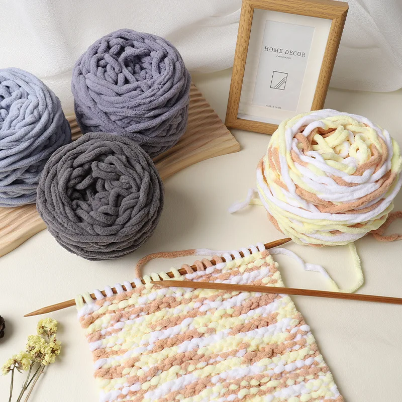 

Chenille Knitting Yarn Soft Ice Strip Line Cotton Yarn DIY 100g Wool Yarn for Handmade Knitting Blanket Scarf Thick Thread