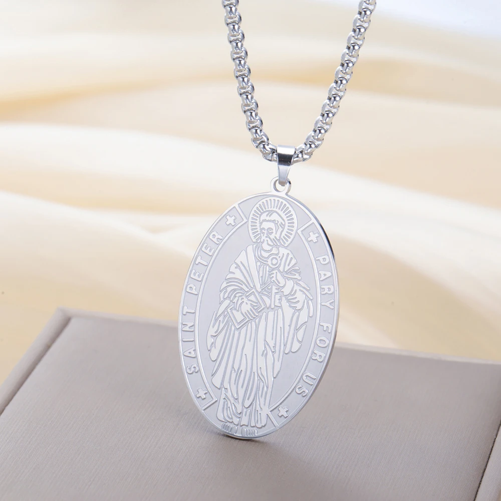 Dawapara القديس بيتر المسيحية ميدالية قلادة قلادة دينية راعي الصيادين المعمودية هدية مجوهرات من صلب لا يصدأ #4