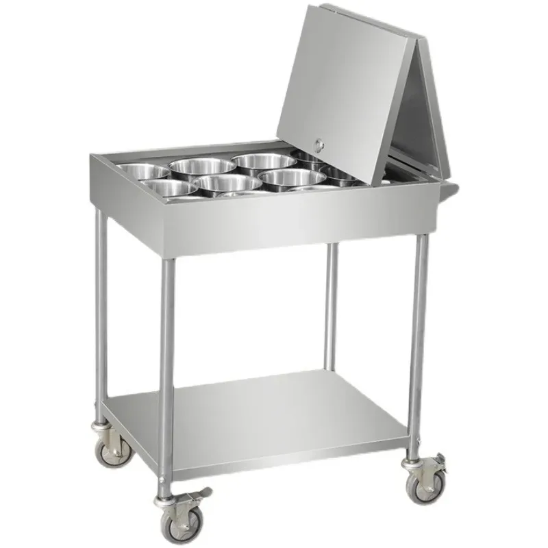 

【2026】Stainless Steel Condiment Cart Commercial Restaurant Movable Condiment Cart Kitchen Condiment Table Movable Dining Cart Tr