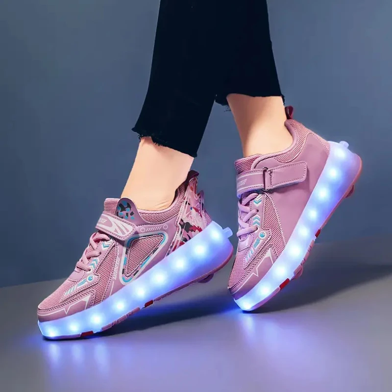 أحذية كاجوال للأطفال مع عجلات LED قابلة للفصل زلاجات دوارة مقاومة للاهتراء، أحذية رياضية مريحة وخفيفة الوزن للأطفال