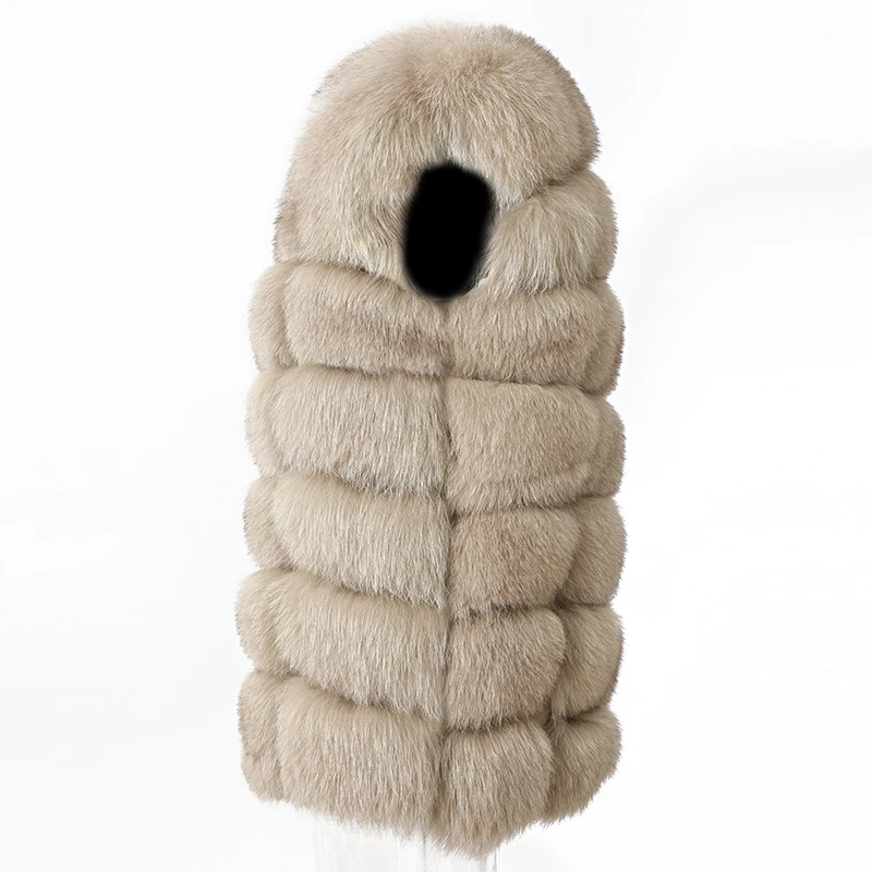 2024Natural Real Fox Fur MediumLength Overcoat Women\'s Warm Winter Jacket Vest Luxury Furry Autumn Big Size Solid Color Coat