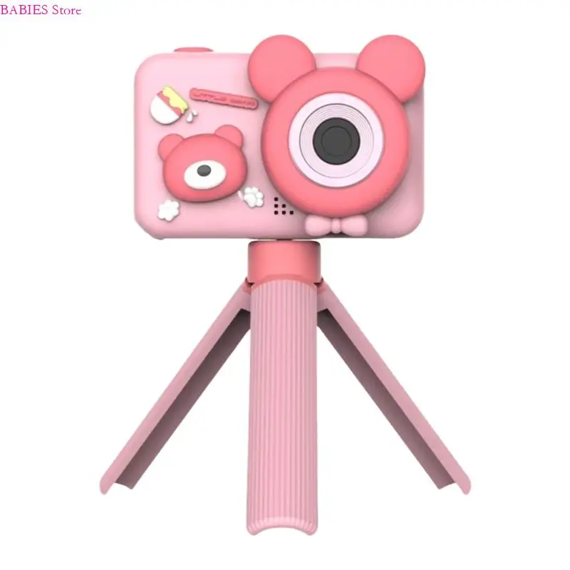 

C9GB Kids Toy Camera Pink Bear Double High Defination Cameras Adjustable Stand Easy To Use Creative Photo Modes For