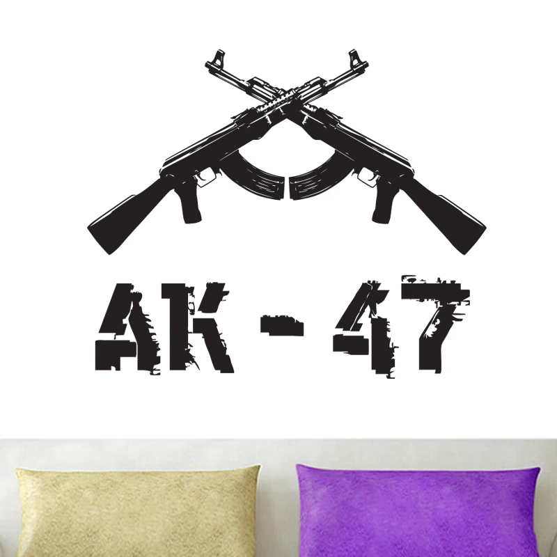 AK47 Rifle Decal Wall Sticker Military Weapon Assault Soviet Union Army Vinyl Sticker House Murals For Room Decoration