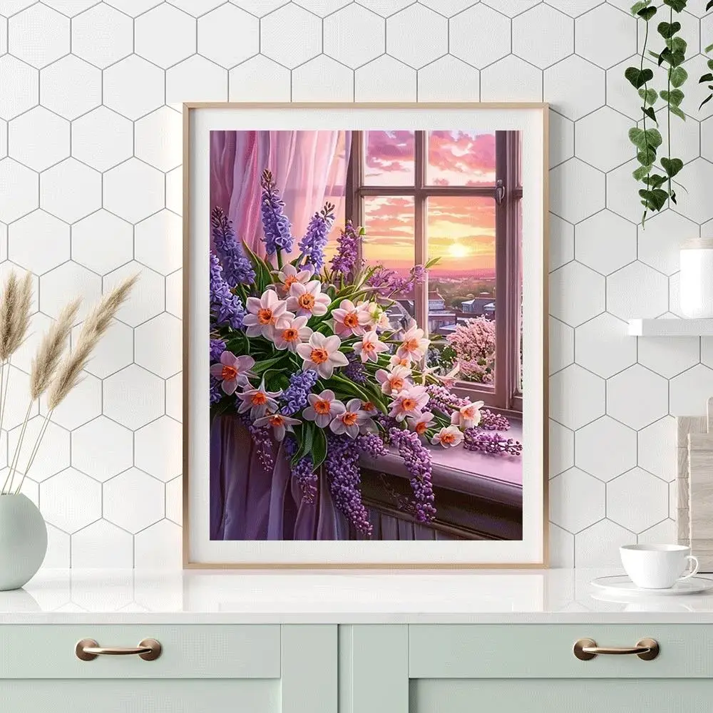 

DIY Diamond Painting Window Flower Landscape Mosaic Cross Stitch Kit Embroidery Art Room Home Decor Gift,frameless