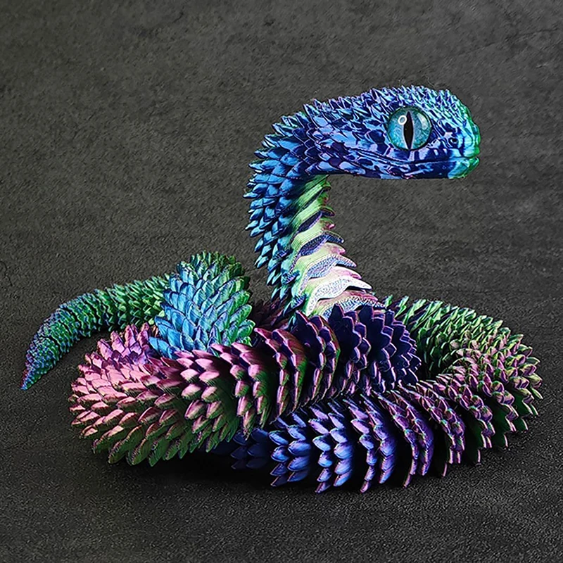 1Pcs 3D Printed Action Figure Snake Articulated Bush Viper Toy-Dragon Snake Integrated Joint Mobility Statue Ornament Home Decor