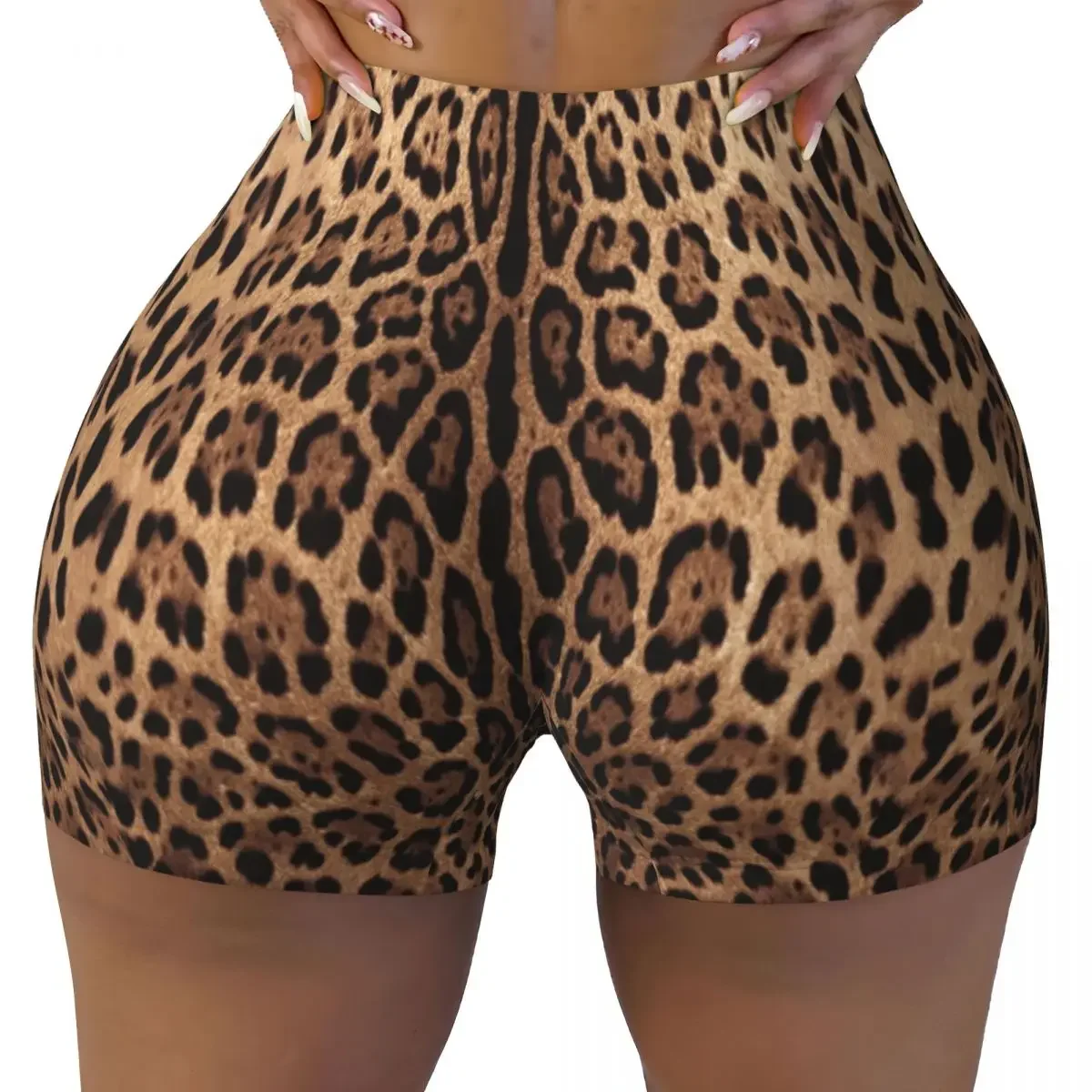 Custom Women Leopard Print Workout Yoga Shorts Animal Skin Gym Athletic Running Volleyball Shorts