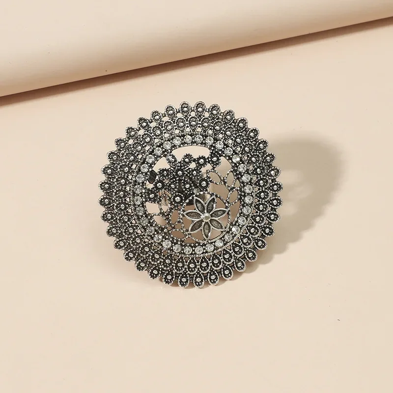 반지 Fashion Classic Indian Metal Rings For Women Boho Carved Flower Rhinestone Wedding Finger Ring Jewelry For Accessories