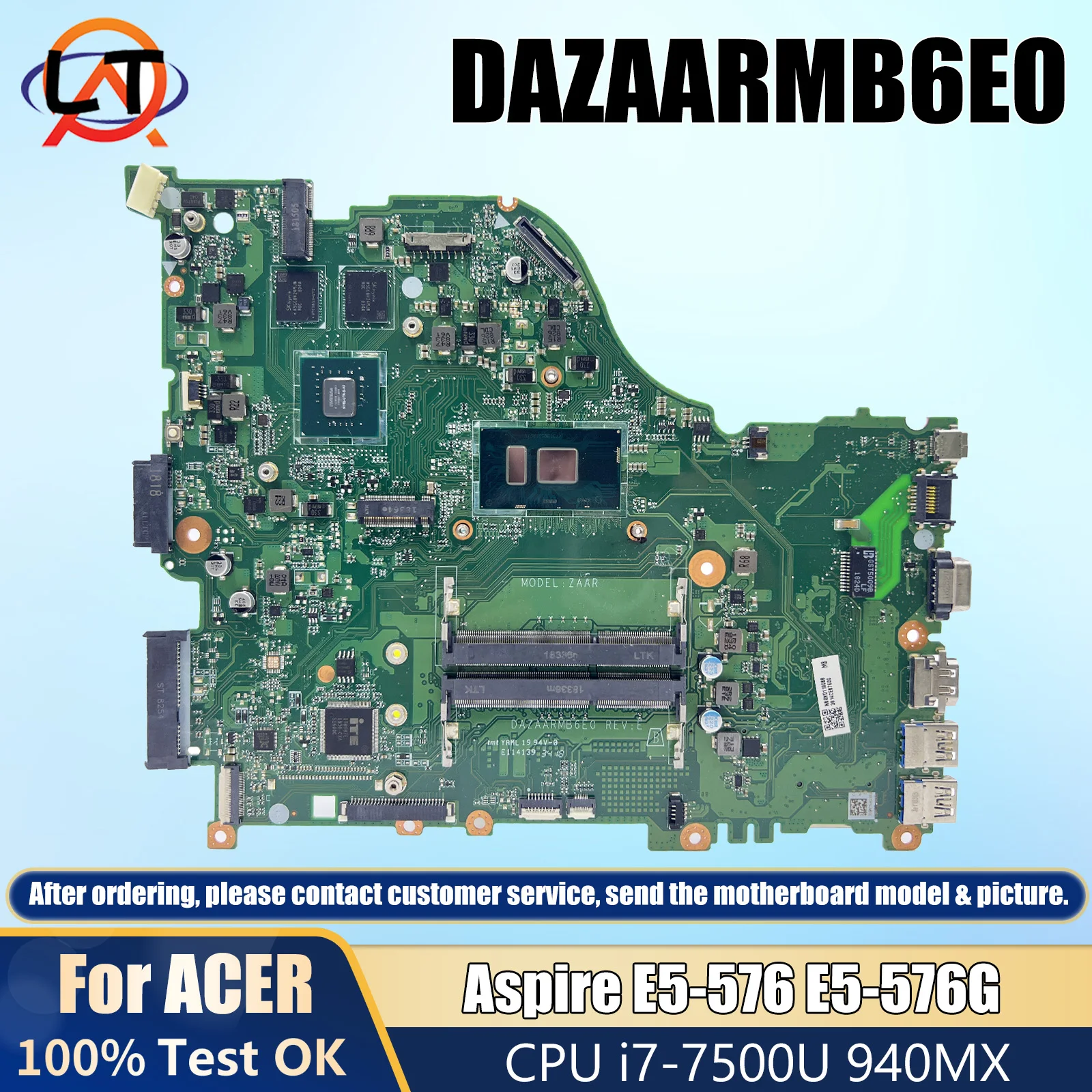 

DAZAARMB6E0 для Acer Aspire E5-576 E5-576G ZAAR материнская плата для ноутбука с процессором Intel I7-7500U 940MX V2G видеокарта DDR4