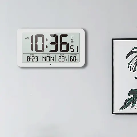 Large Digital Wall Clock with Temperature Humidity Calendar 8.5"Desk LCD Alarm Clock Backlight for Bedroom Office Living Room