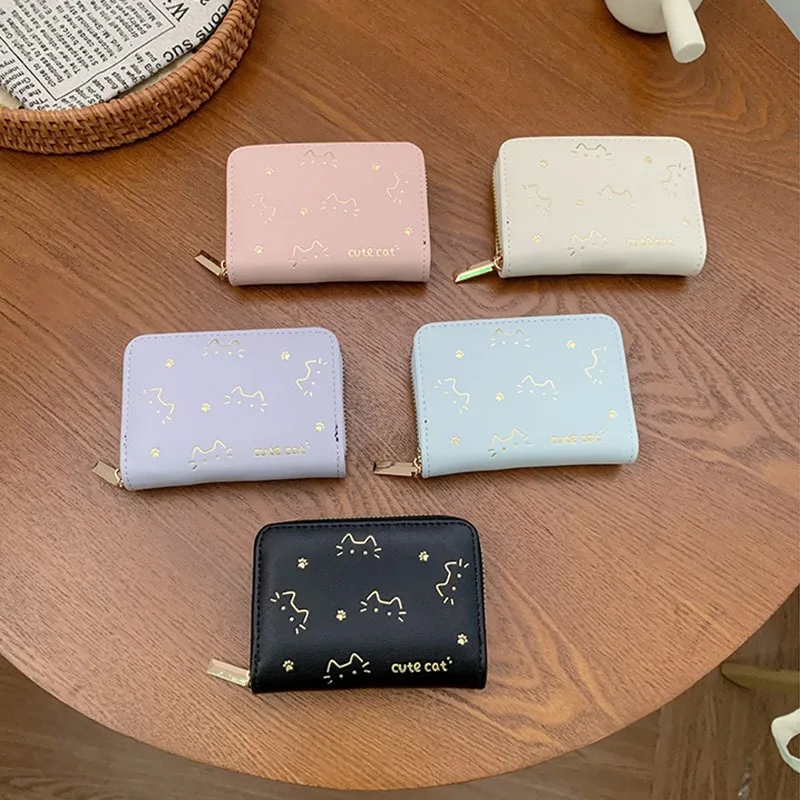 Cute Cat Short PU Leather Wallet for Women Pu Leather Fold Multi Credit Card Holder Purse Coin Bag Fashion Accessory