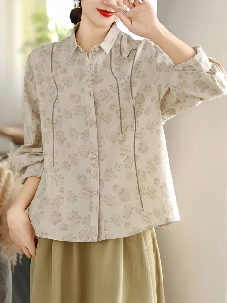 

Женский свободный повседневный открытый кардиган с цветочным принтом из хлопка Long Sve в художественном дизайне, топ для осеннего сезона