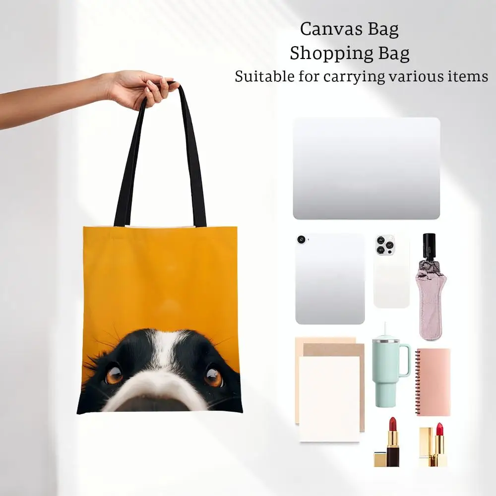 Cute Expressive A-Adorable Little Animal Eyes Storage Bags Lightweight Printed Canvas Bag Portable Daily Shopping Shoulder Bag