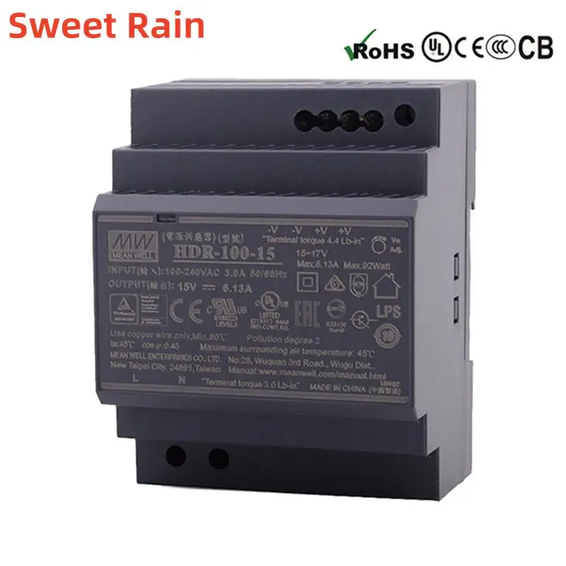 

MEAN WELL Slim DIN Rail HDR-100W Series 12V 15V 24V 48V Power Supply HDR-100-12 HDR-100-15 HDR-100-24 HDR-100-48