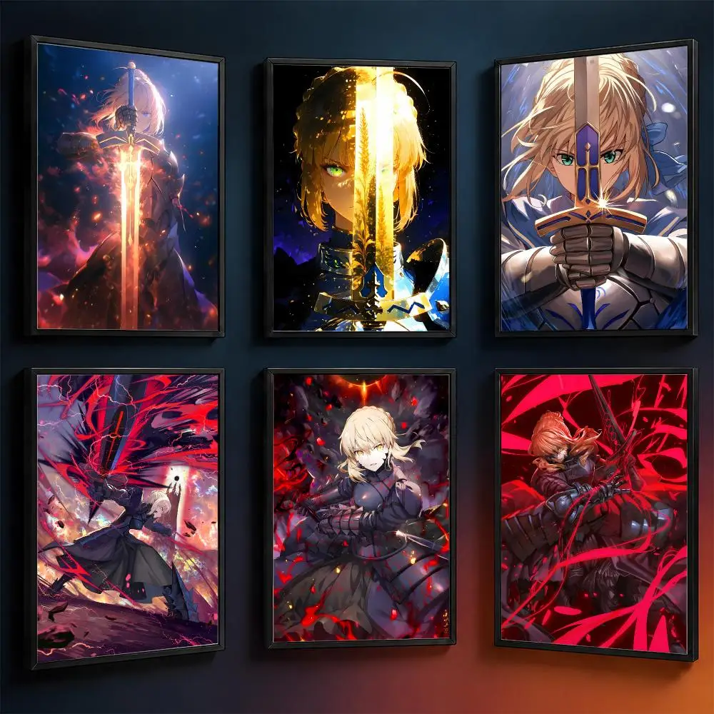 Anime Fate Stay Night UBW Saber Poster Wall Art PP Waterproof HD Self Adhesive Modern Home Decor Living Room Apartment Gift