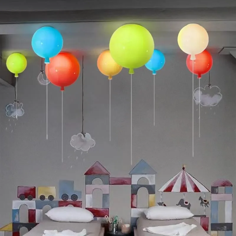 Modern Colorful Acrylic Balloon Light, Wall Sconce & Pendant Chandelier Dual Style, Pull Switch E27 Lamp for Bedroom Bedside
