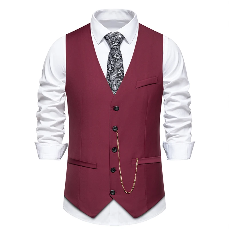 Spring New Arrival Men's Dress Vest Fashion Chain Accessories V Neck Suit Vest Waistcoat Casual Vintage Gentleman Wedding Party