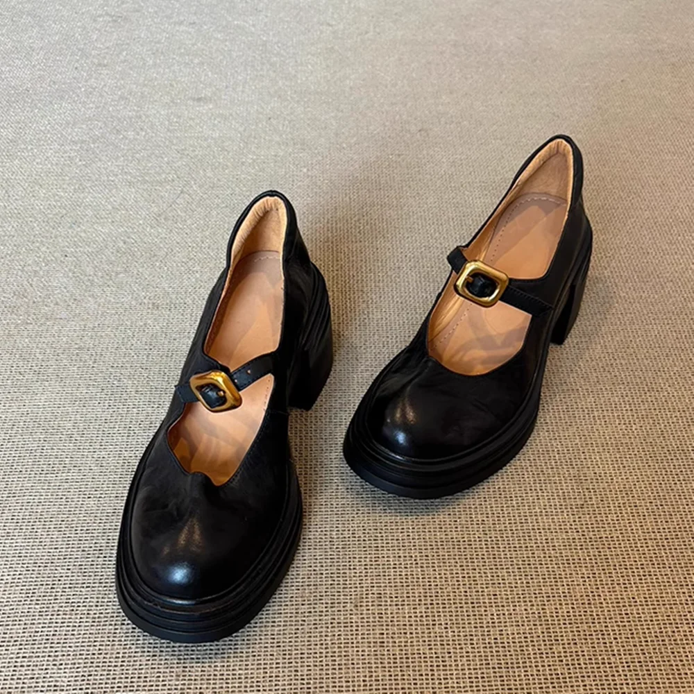 

Mary Jane Metal Square Button Pumps Buckle Strap Lolita New Fashion Y2k Sexy Girl Shoes Round Toe Platform Casual Shoes