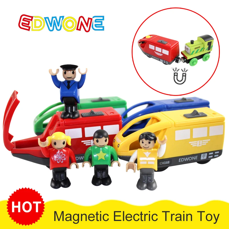 Wooden Train Railway Accessories Electric Train Magnetic Rail Car Diecast Slot Fit For All Brands Train Track Toys For Children