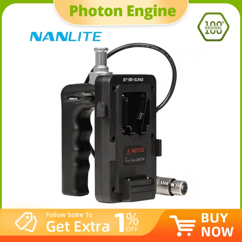 

Nanlite BT-BG-XLR4 II V-Mount Battery Grip for Forza 150 Forza 150B FC-120B Support Handheld or Mounted on the Light Stand