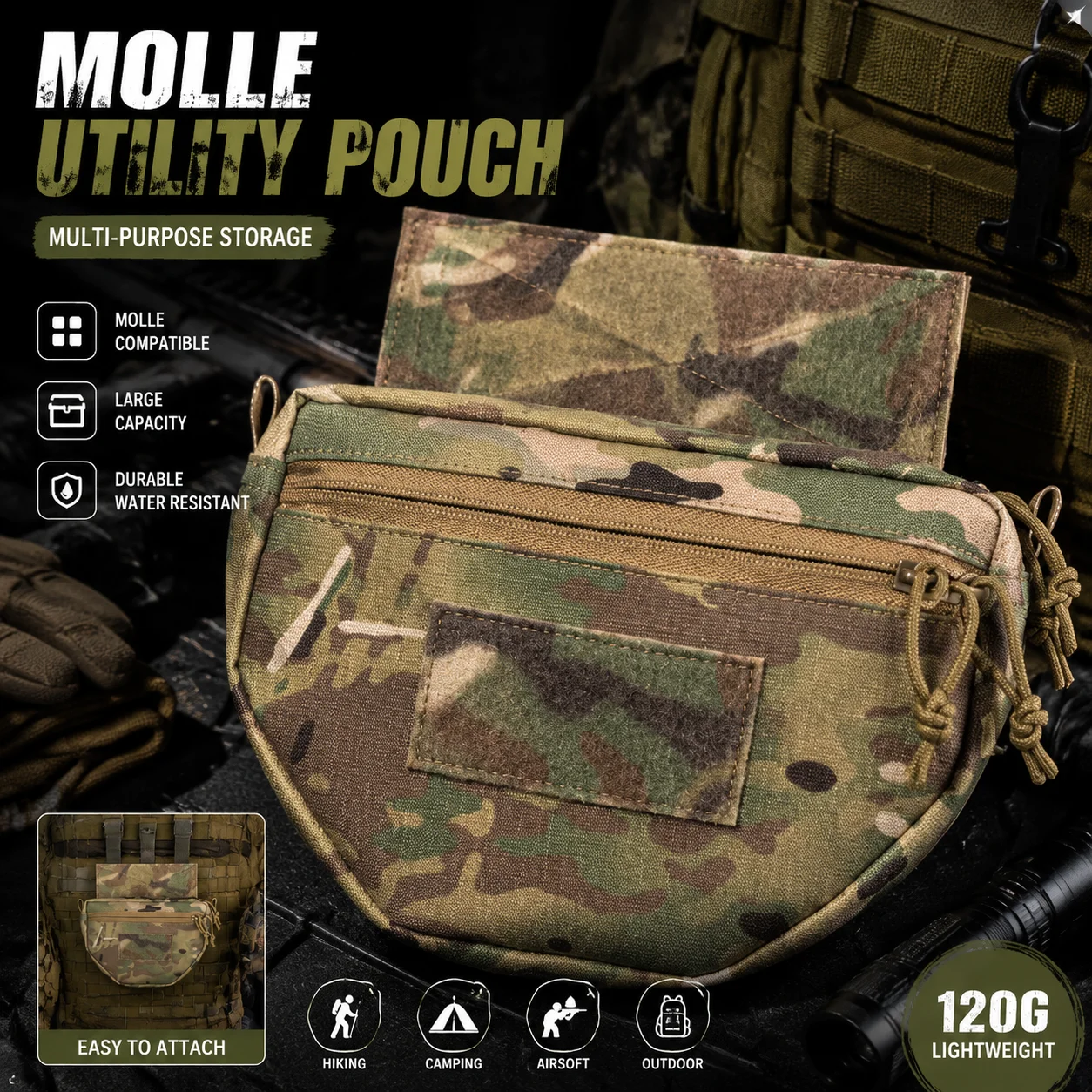 戦術molleユーティリティポーチ-アウトドアウエストバッグ-多ポケット収納アタッチメント-バックパック-チェストリグ-キャンプギア用