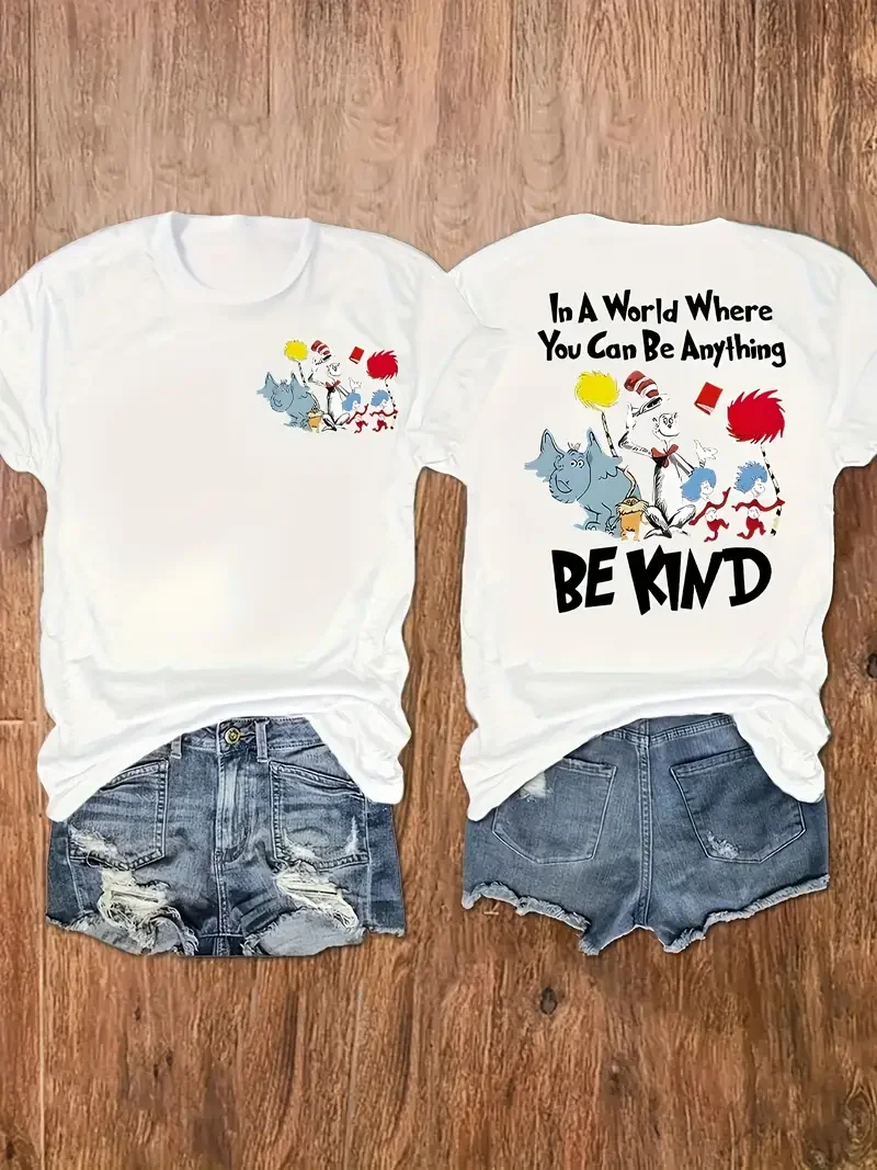 

Plus - Size T-shirt: "Be kind in a world where you can be anything" text design, soft and comfortable, machine washable