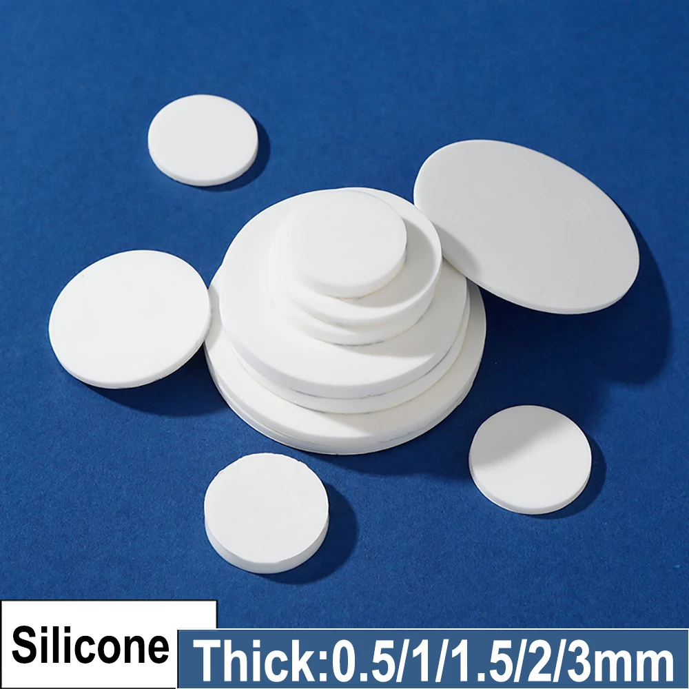 

50Pcs 0.5/1/1.5/2/3mm Solid Silicone Rubber Pads Sealing Gaskets Waterproof & Wear-Resistant for Machinery Furniture