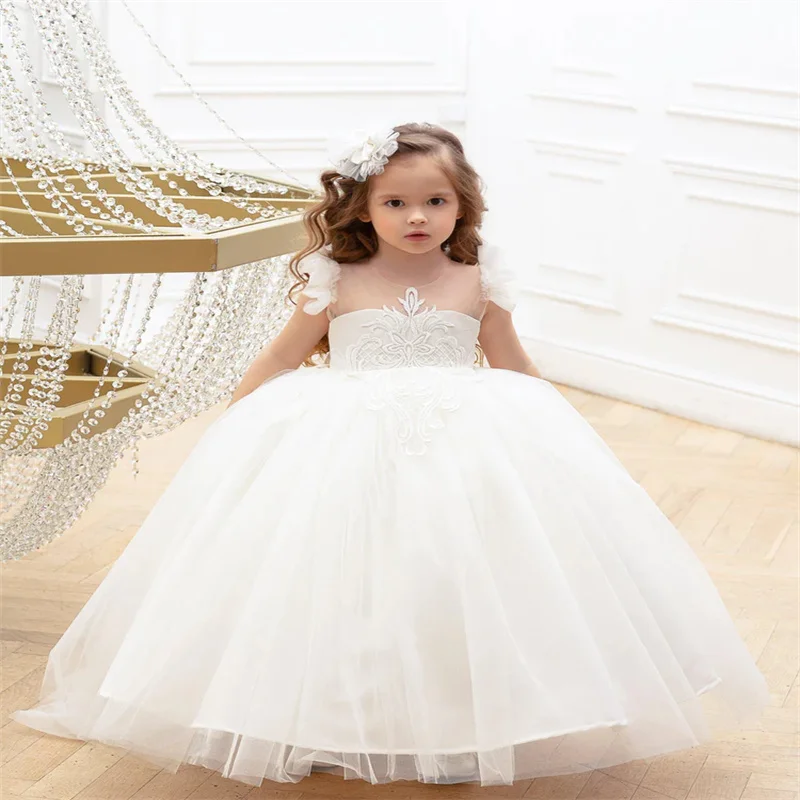 

Simple Style Flower Girl Dresses Lovely Tulle Puffy Appliques Sleeveless For Wedding Birthday Party Banquet Princess