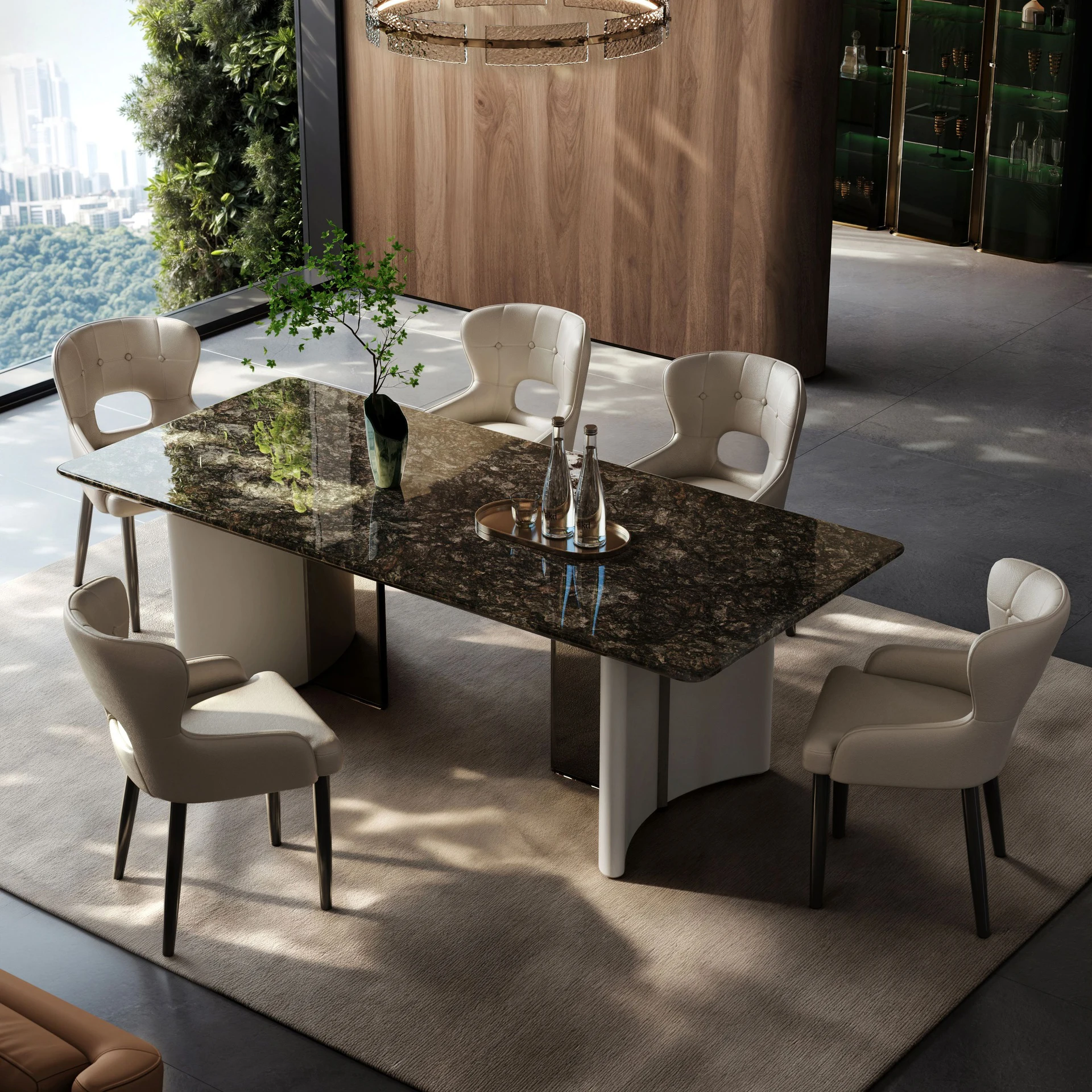 

Modern Hotel Dining Room Furniture Style Round Walnut Dining Table and Chair Set Use for Home Hotel Restaurant