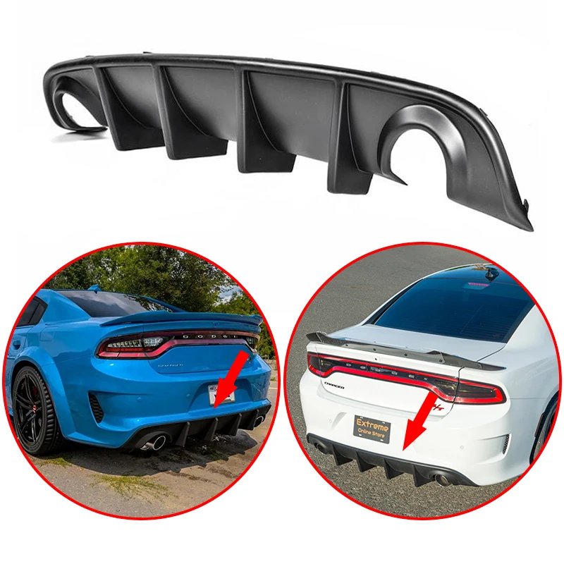 

For Dodge Charger SRT 2015 2016 2017 2018 2019 High Quality Car Rear Bumper Diffuser Lip Black Carbon Fiber Look Body Kit