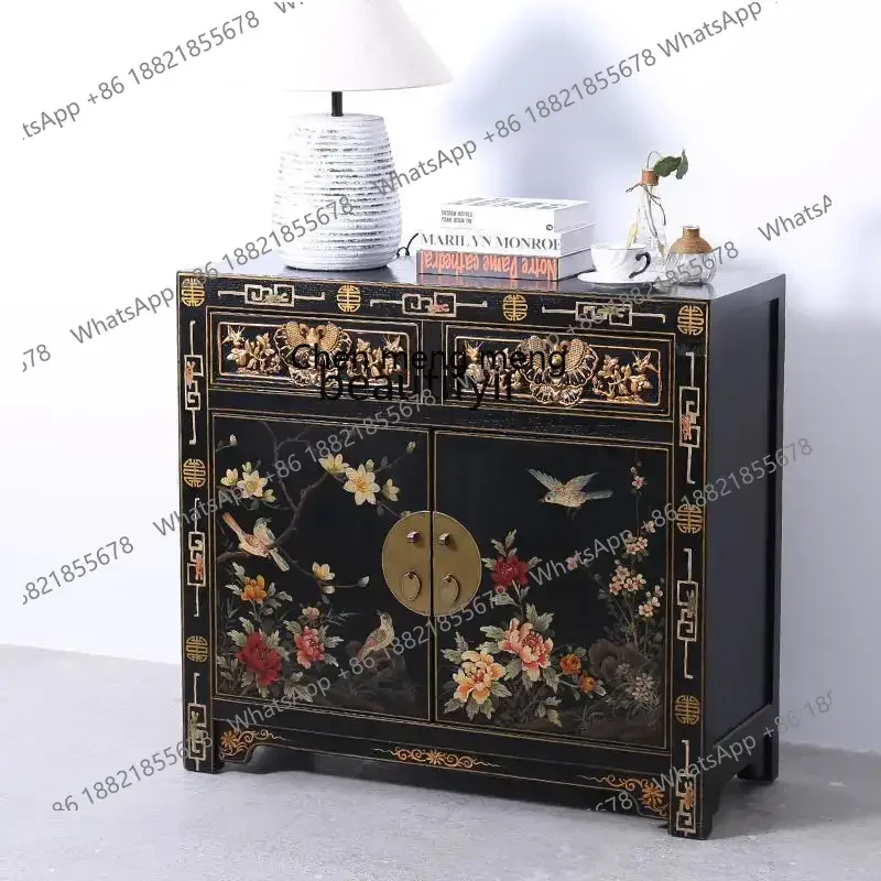 ss8350 Solid wood shoe cabinet gold-painted furniture painted decoration new Chinese dining side classical hand-painted cabinet