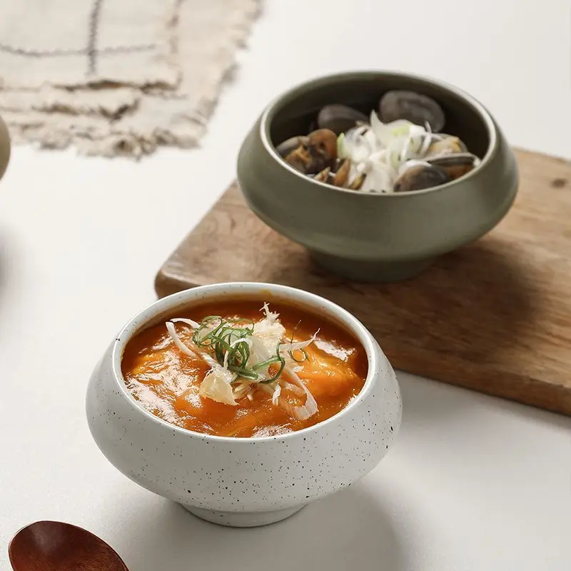 

Retro Rough Pottery Bowl Japanese Conical High Footed Deep Bowl Solid Color Household Soup Bowls Large Seasoning Tableware