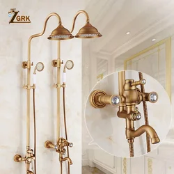 ZGRK Bathroom Faucet Antique Rain Shower Brass Bath Rainfall With Spray Shower System Bidet Tap Europe Faucet Bath Shower Set