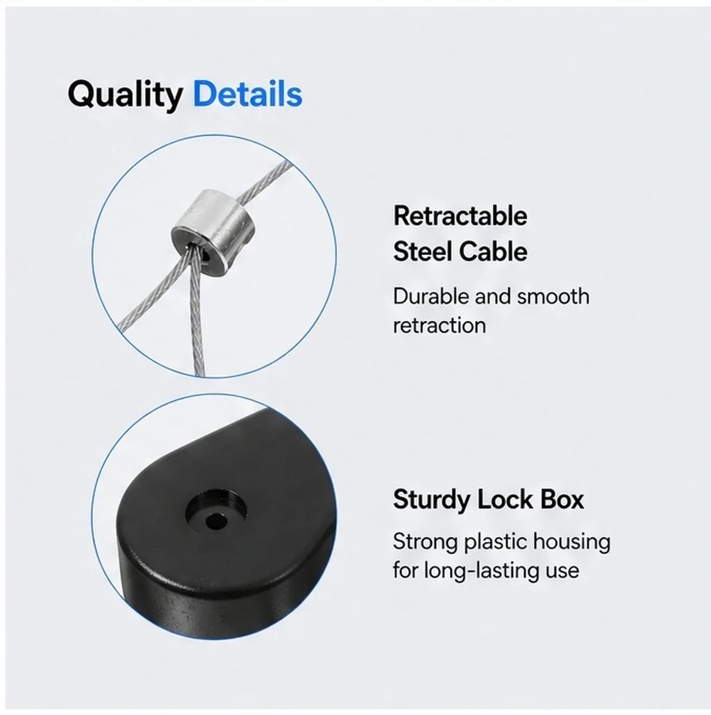 Retractable Steel Wire Cable Tether Lock for Theft Prevention – Anti-Lost Security Cable