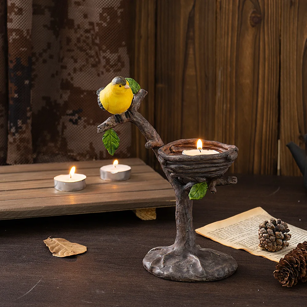 

‌Vintage Bird's Nest Candle Holder‌ – Handmade Resin Decor, Romantic Centerpiece for Dining Table & Fireplace