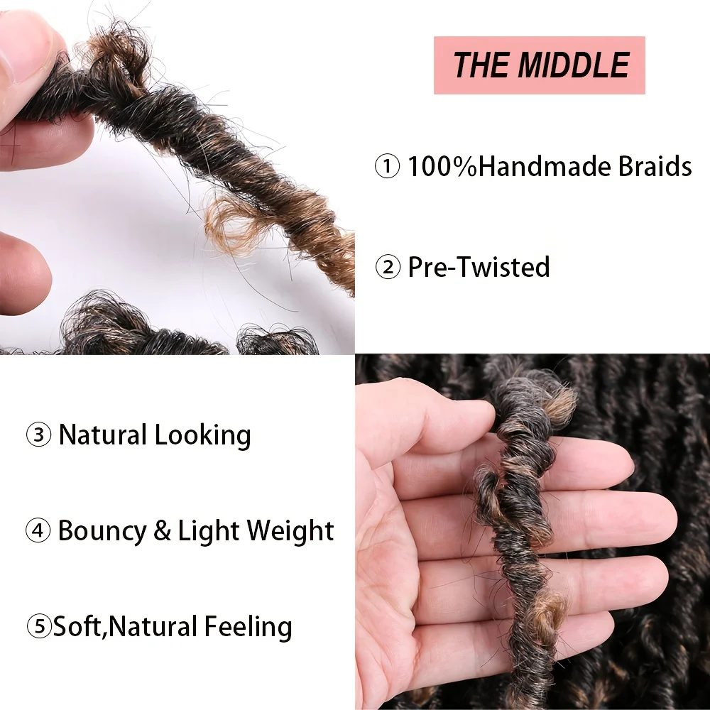 6 قطع من شعر كروشيه على شكل فراشة لوكس |   10-22 بوصة ملتوية مسبقًا ومحلقًا مسبقًا |   لوكس الصناعية الصناعية |   خفيفة الوزن، خالية من التشابك |   من السهل إنستا